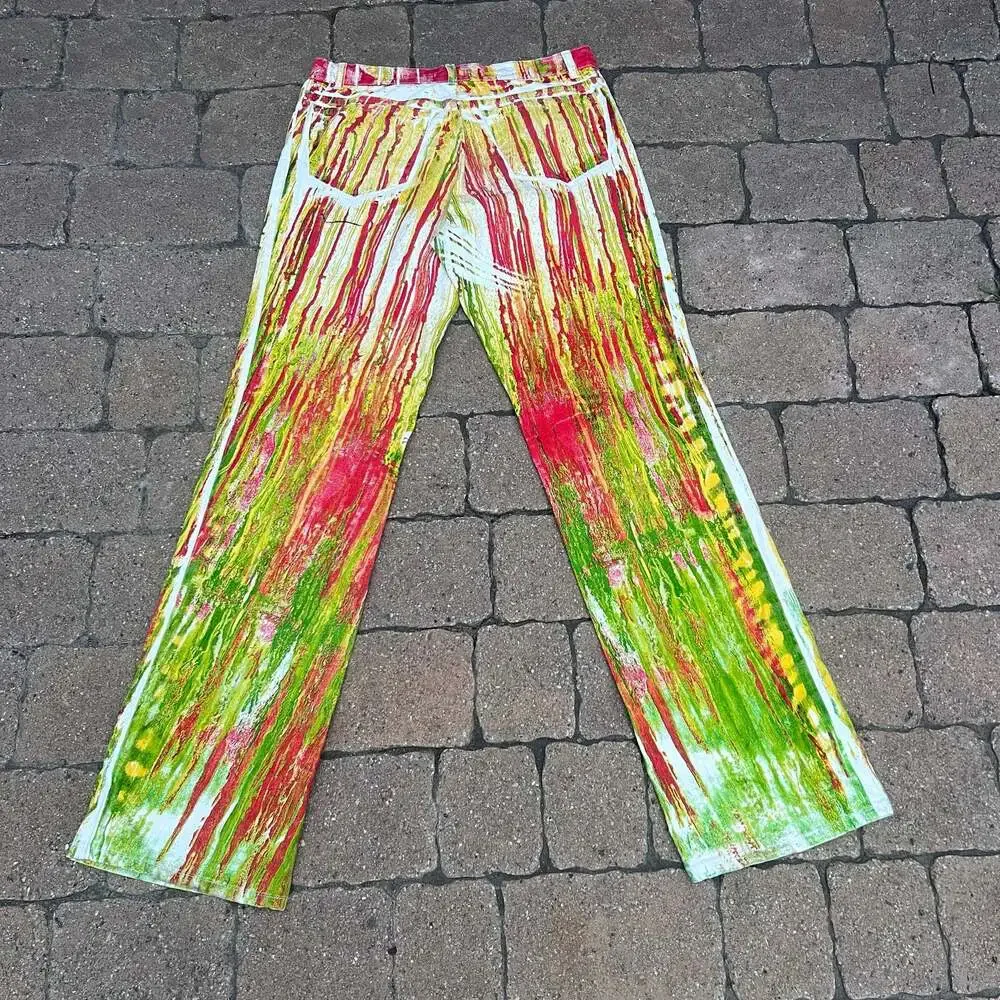 Roberto Cavalli Vintage Multi-Color Drip Paint Print Denim Jeans